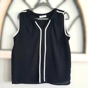 JON & ANNA contemporary black and cream chiffon sleeveless blouse size Large